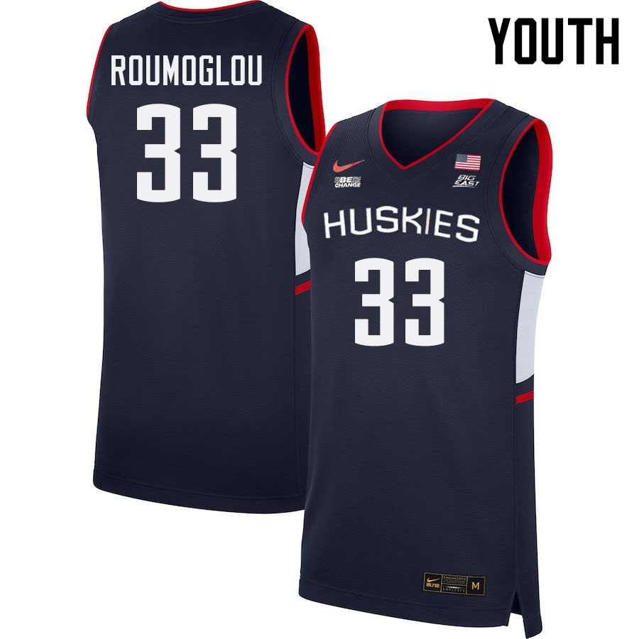 Youth #33 Apostolos Roumoglou Uconn Huskies College 2022-23 Basketball Stitched Jerseys Sale-Navy